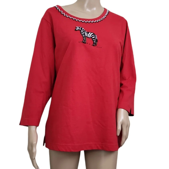 Quacker Factory Red Embellished Giraffe Top - Picture 1 of 4